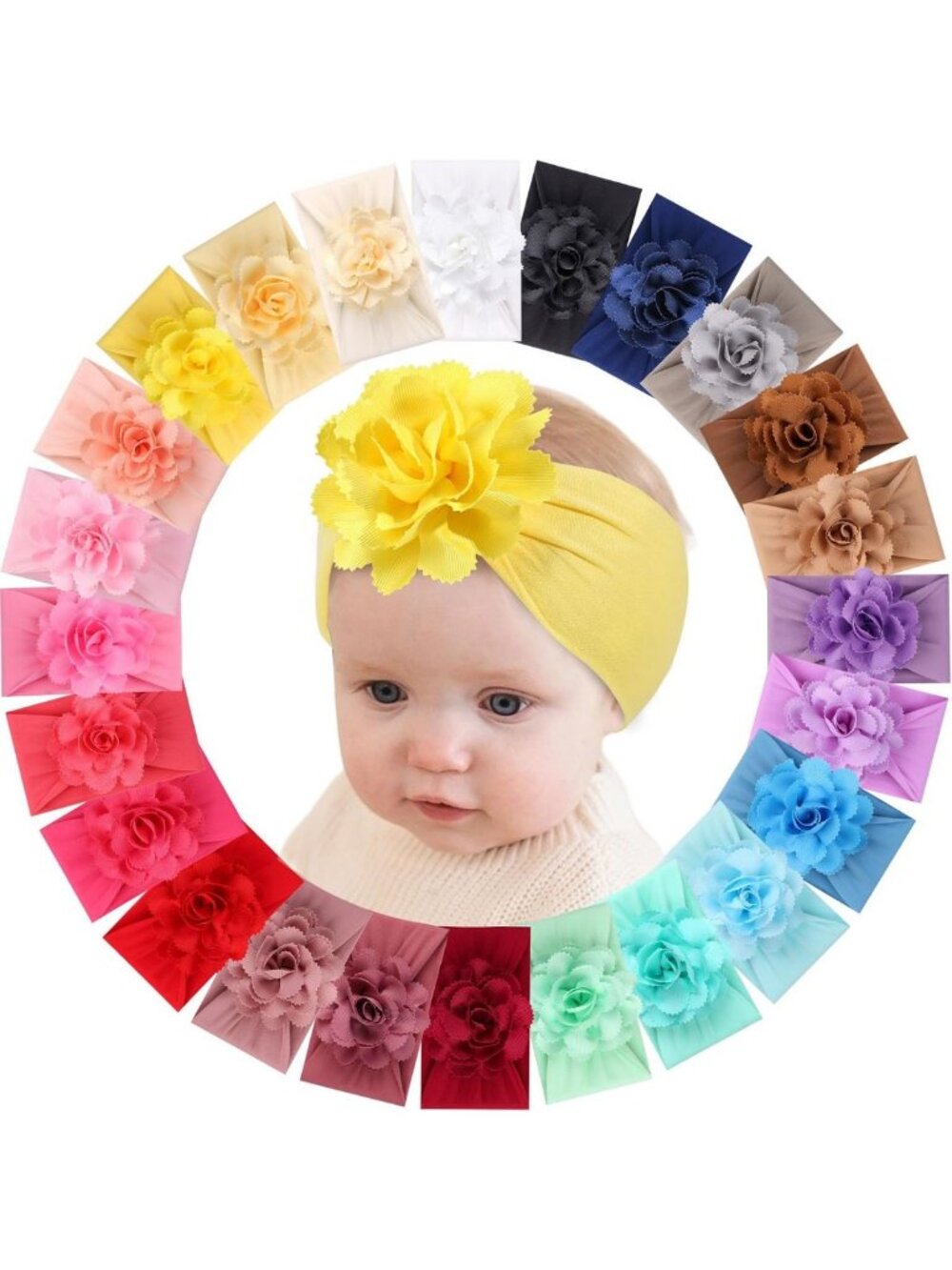 24PCS Baby Girls' Bow Headbands | Elastic Nylon Hair Accessories for Infants
